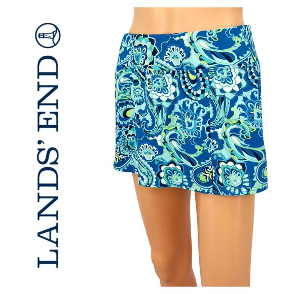 Lands' End Women's Swim Skirt Size 6 Blue Green Paisley Built-in Bikini  NWOT - Picture 1 of 14